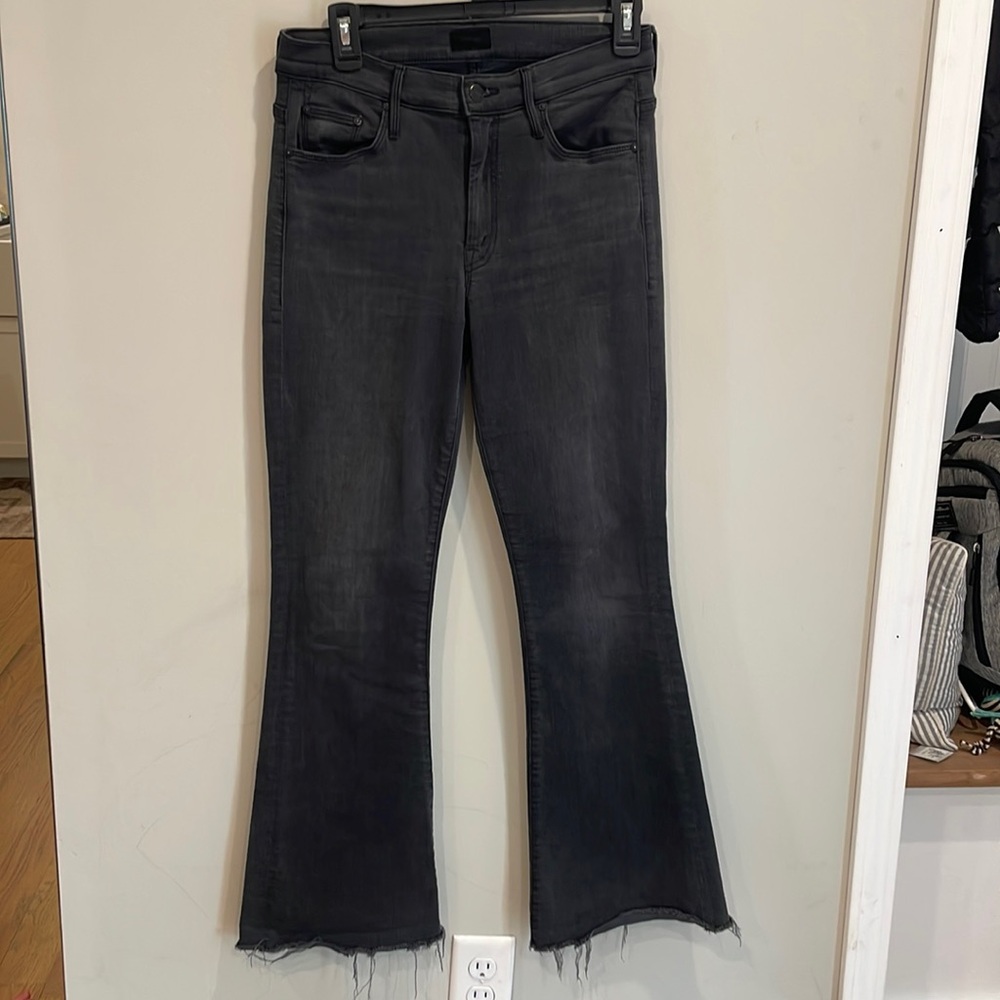 Mother the weekender fray charcoal gray flares size 27